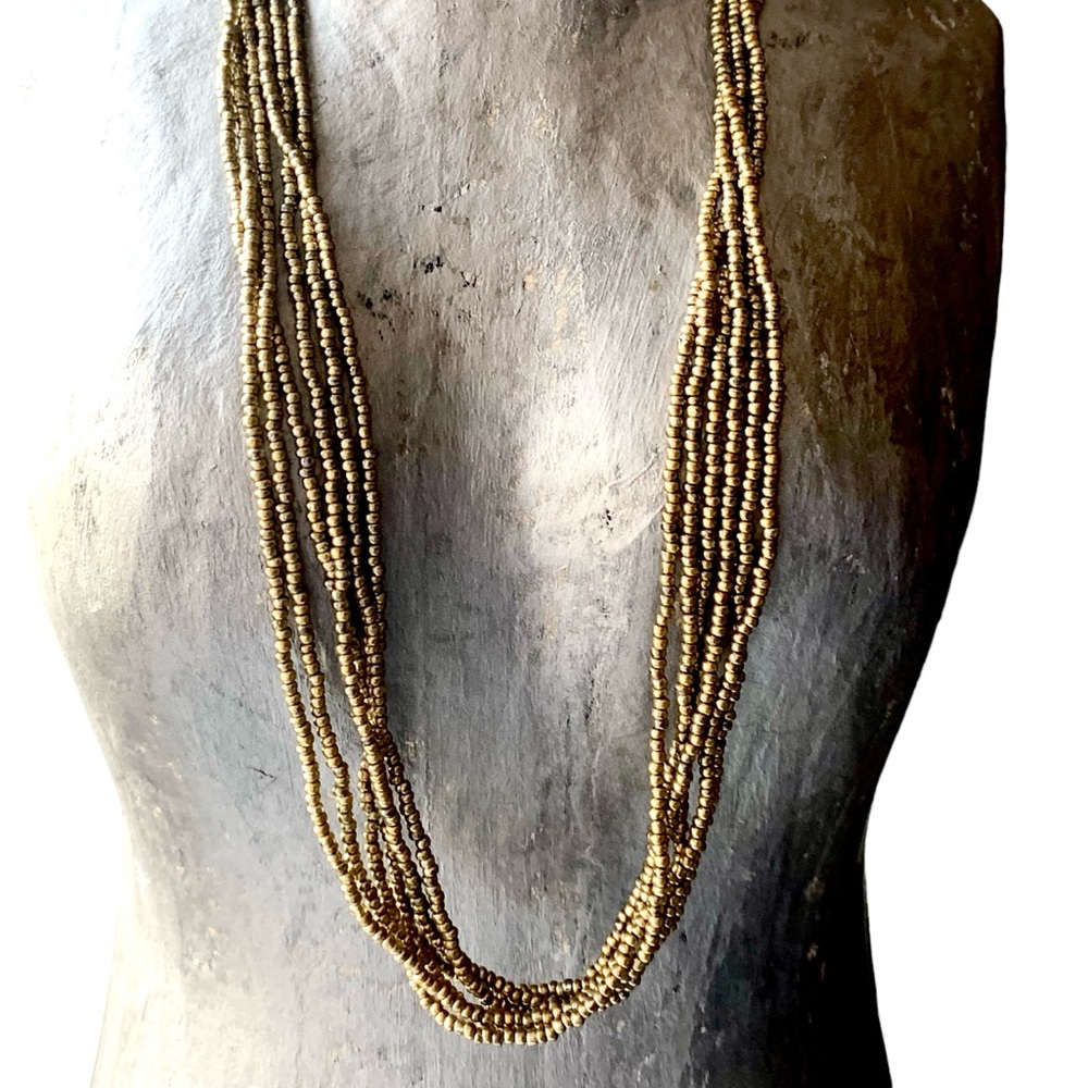 Estate Vintage Glass Seed Bead 6 Strand Flower Box Clasp Woman’s Necklace Golden